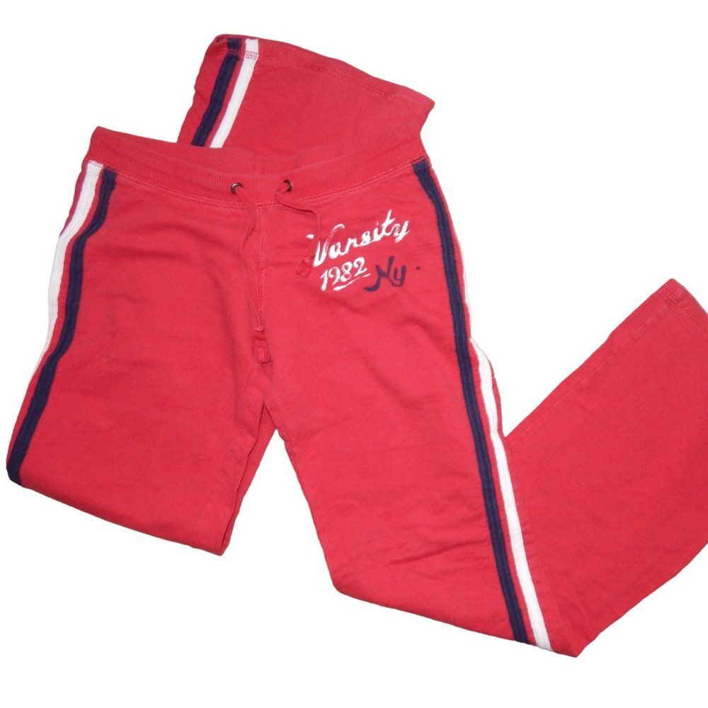 No Boundaries Juniors Small 3/5 Red Flare Leg Pants Varsity 100% Cotton Y2K